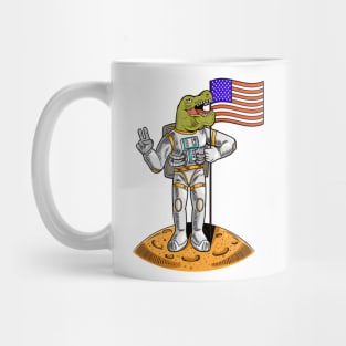 Astronaut T Rex Holding USA Flag Mug